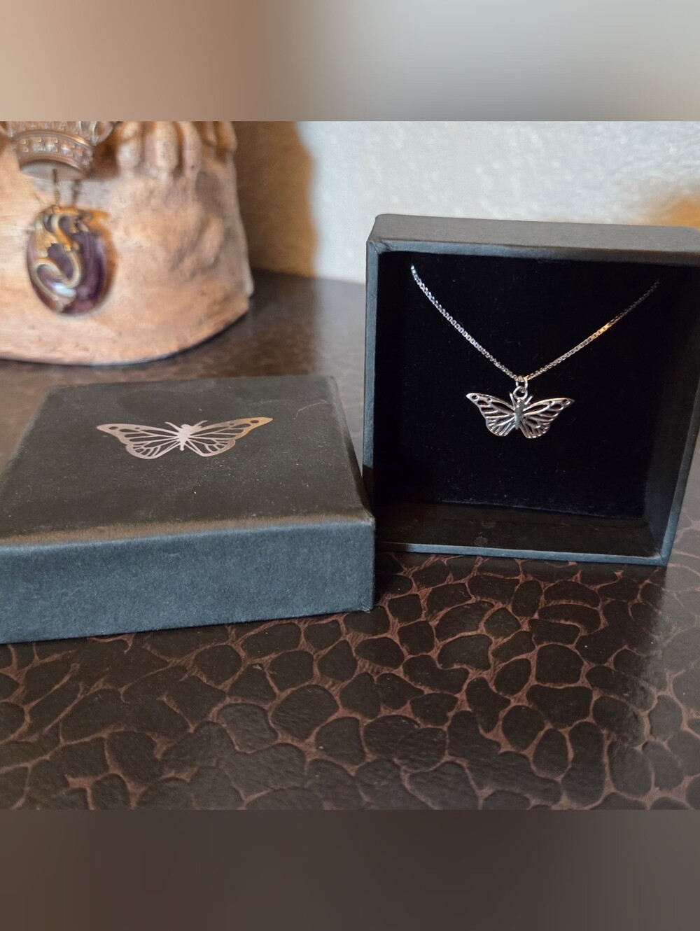 Sterling Silver Butterfly Adjustable Length Necklace With Box